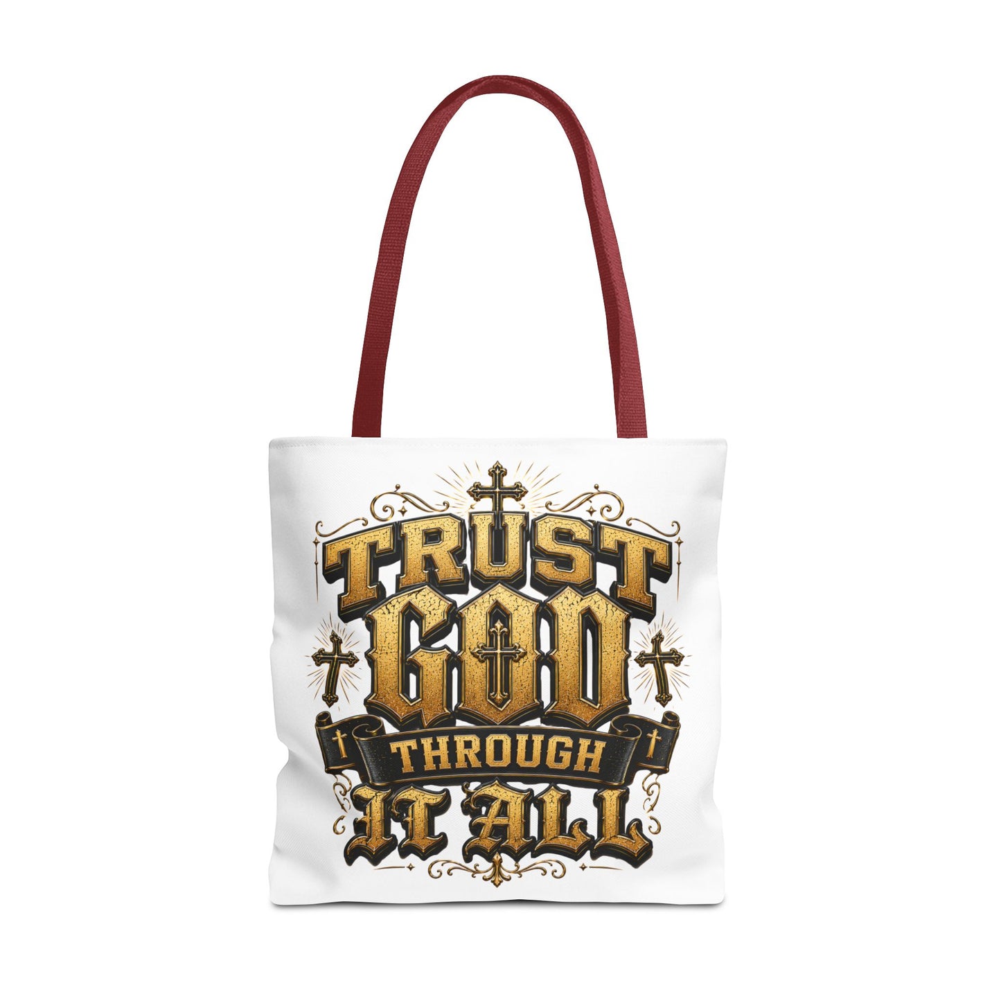 Religious Tote Bag — “Trust God Through It All” Inspirational Scripture Tote