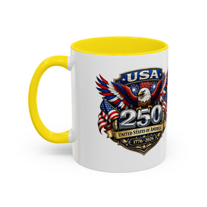 USA 250th Anniversary Accent Coffee Mug – Patriotic Eagle & Flag 1776–2026