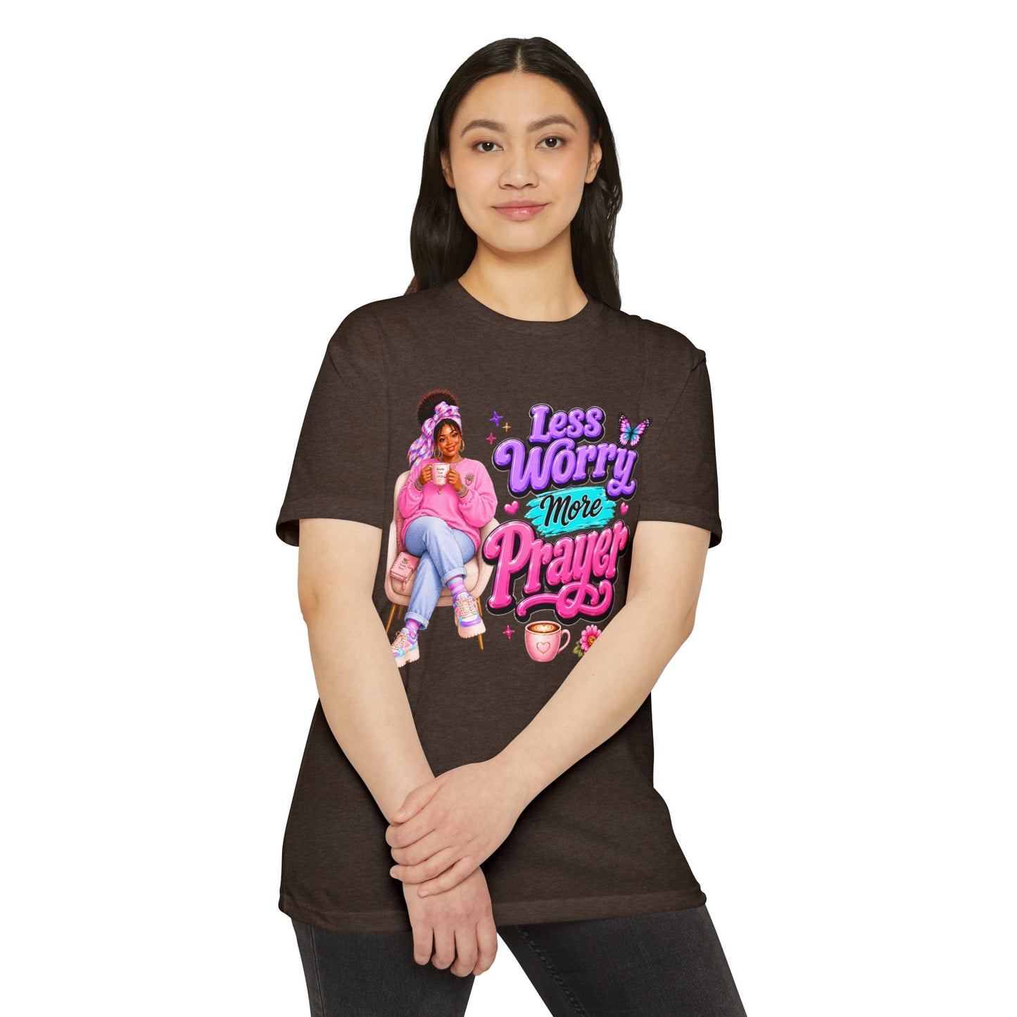 Less Worry More Prayer Tee — Inspirational Christian Graphic T-Shirt