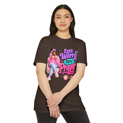 Less Worry More Prayer Tee — Inspirational Christian Graphic T-Shirt