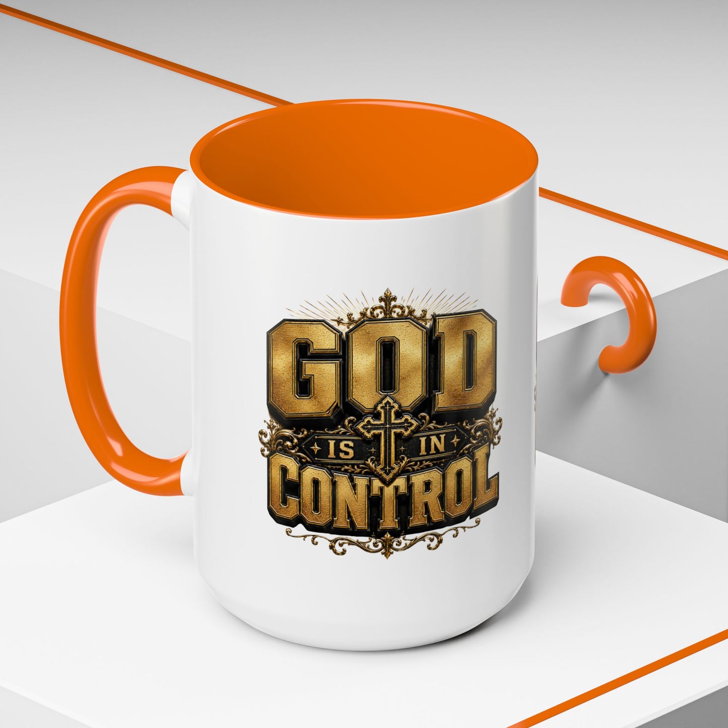 God Is In Control Accent Coffee Mug – Inspirational Christian Religious Coffee Cup