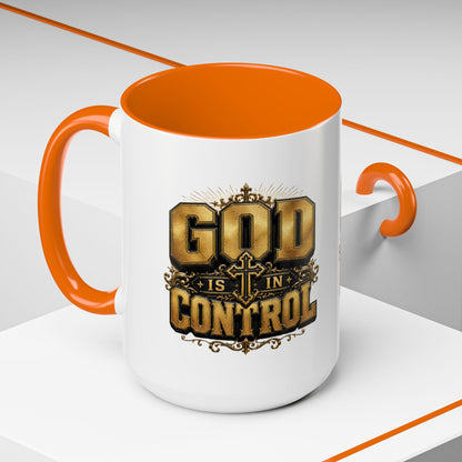 God Is In Control Accent Coffee Mug – Inspirational Christian Religious Coffee Cup