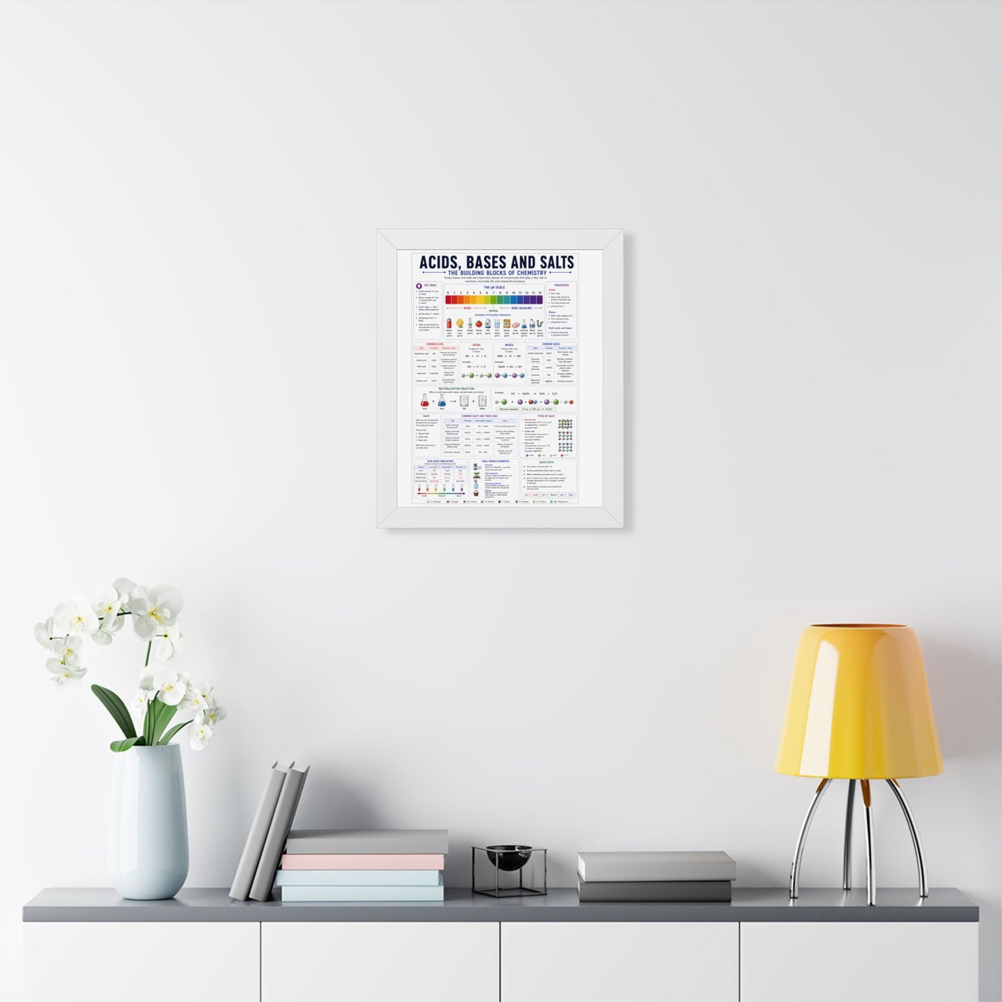 Framed Poster — Acids, Bases & Salts Chemistry Reference