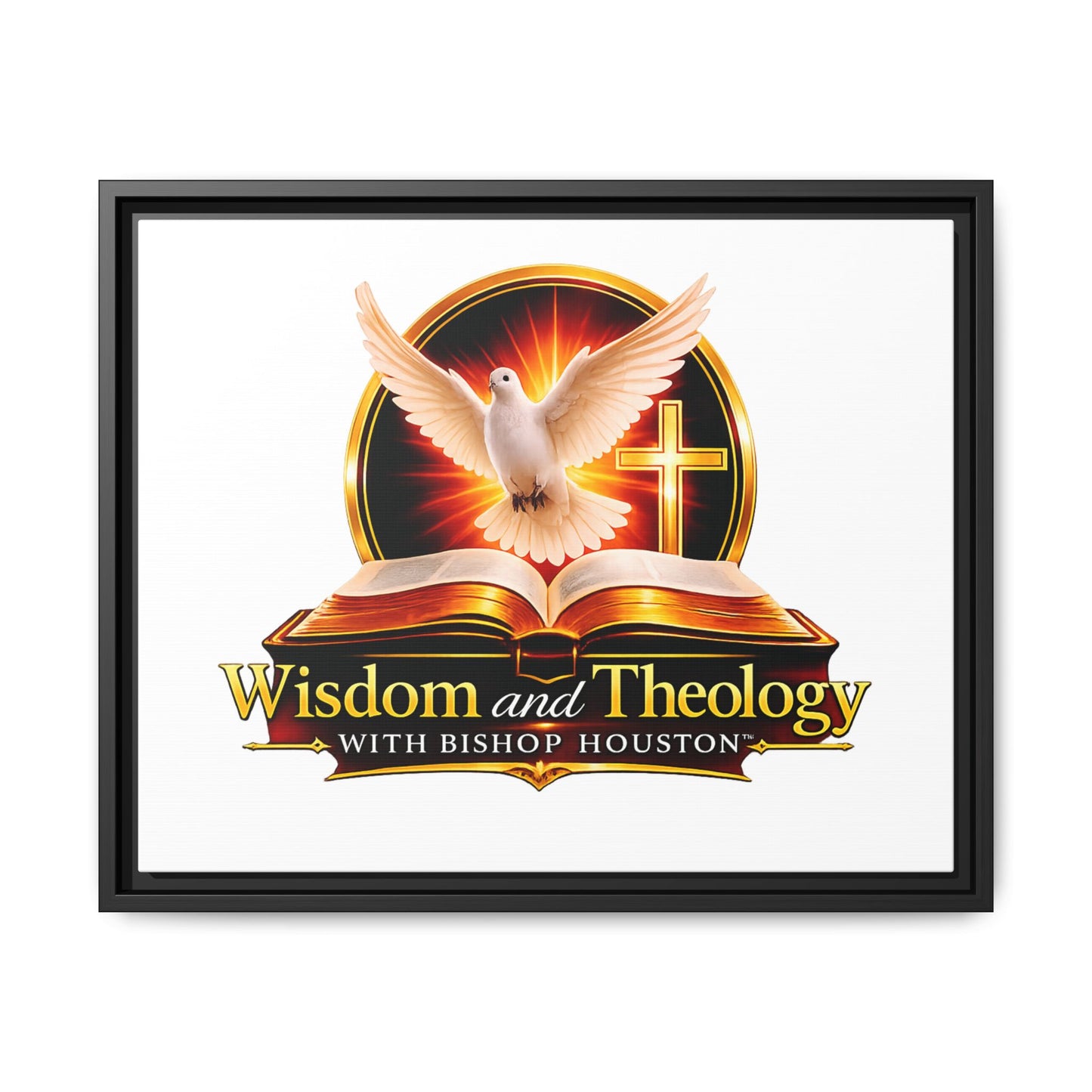 Framed Canvas Print — "Wisdom and Theology" Dove & Bible Wall Art