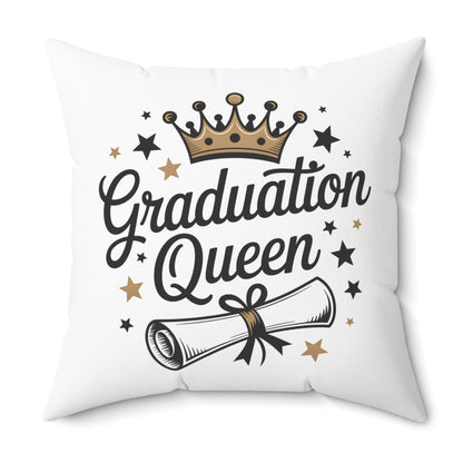 Graduation Queen Throw Pillow — Crown & Diploma Decorative Cushion for Grad Gifts