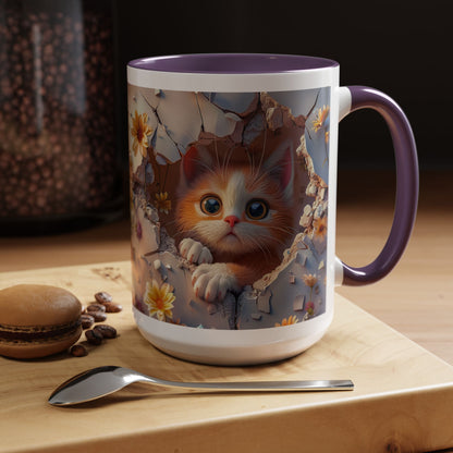 Cute Kitten Floral Coffee Mug – Peekaboo Cat Accent Mug (11/15oz)