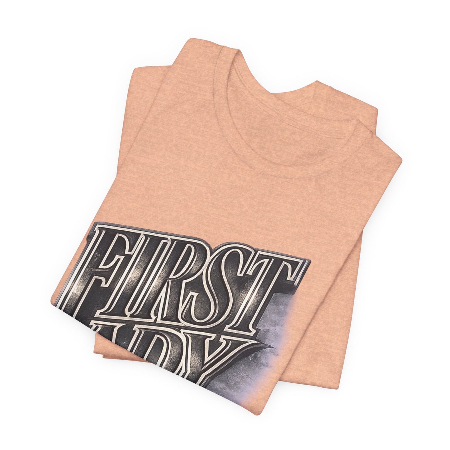 First Lady Graphic Tee — Retro Metallic Script Short Sleeve Shirt