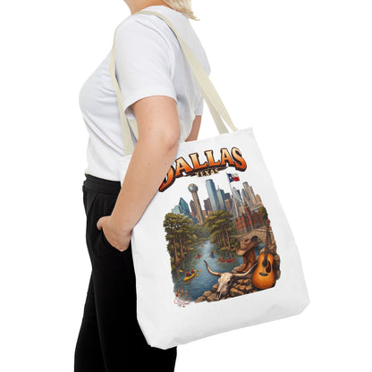 Dallas Texas Scenic Tote Bag – City Skyline & Guitar Souvenir Tote