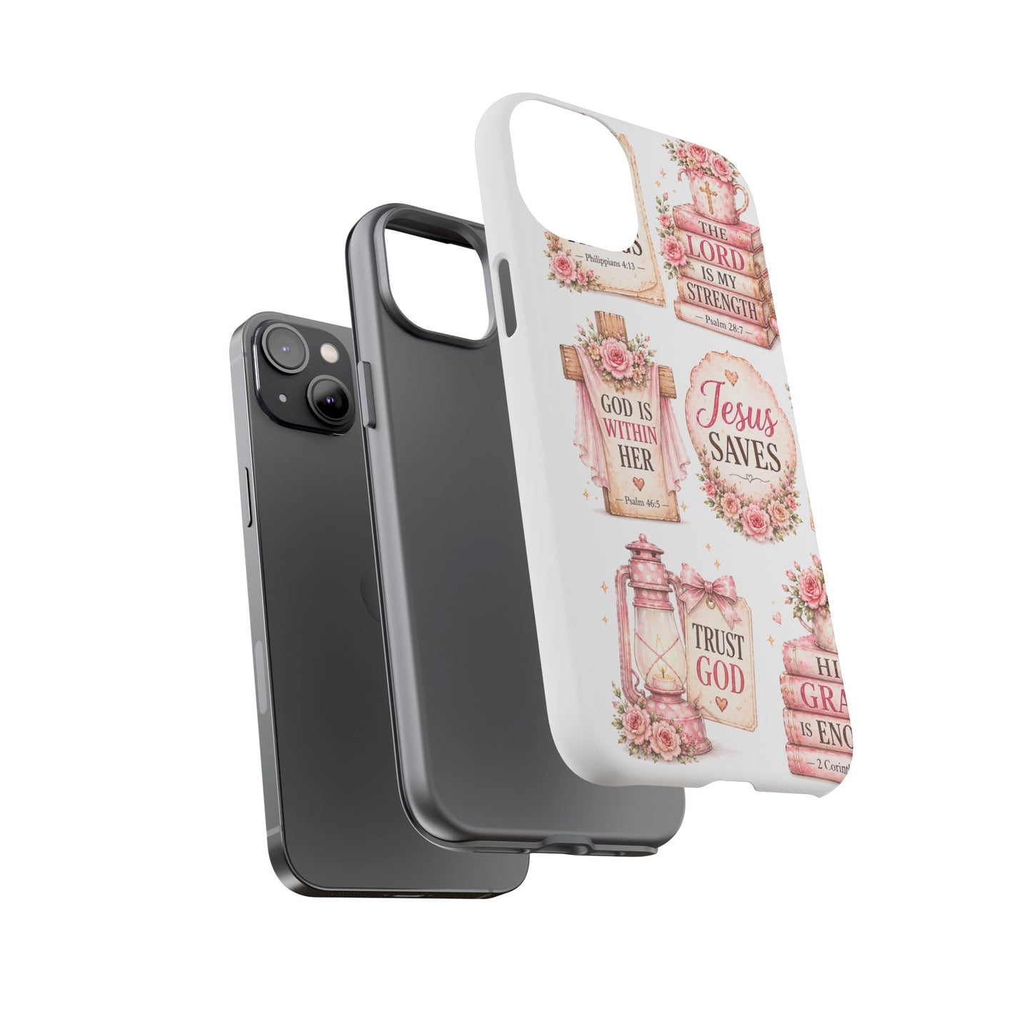 Christian Phone Case — Jesus Saves Floral Tough Case with 'God Is Within Her' & 'Trust God' Design