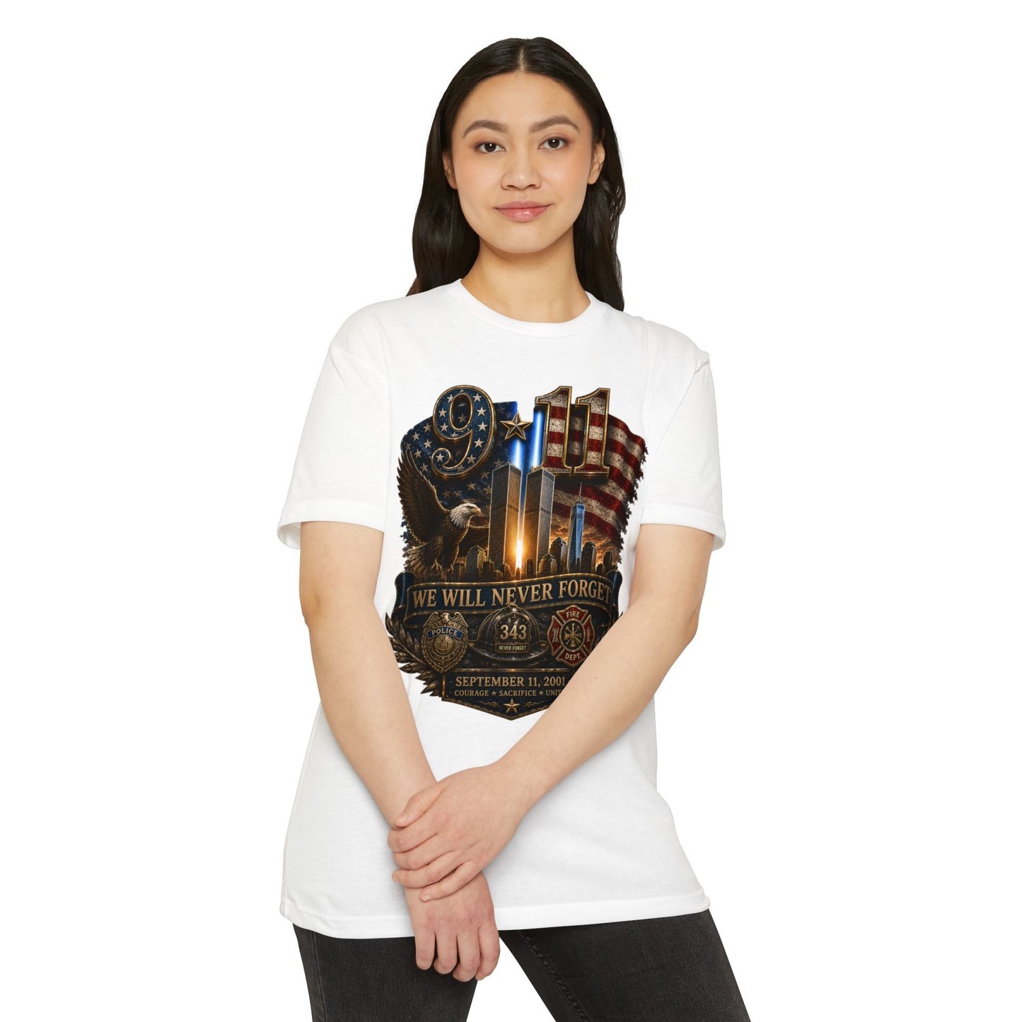 9/11 Memorial T-Shirt — "We Will Never Forget" Patriotic Tribute