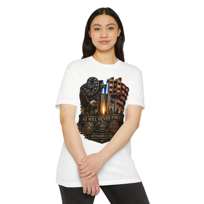 9/11 Memorial T-Shirt — "We Will Never Forget" Patriotic Tribute