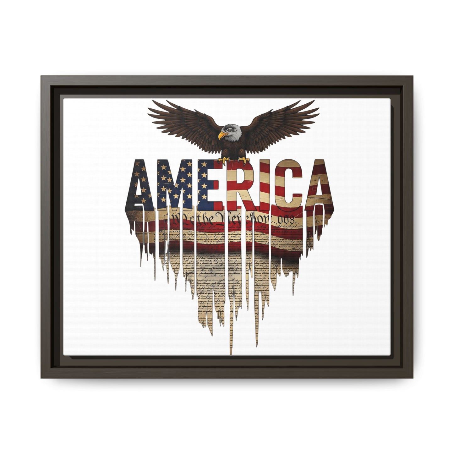 America Eagle Matte Canvas Framed Wall Art — Patriotic USA Flag Typography Print