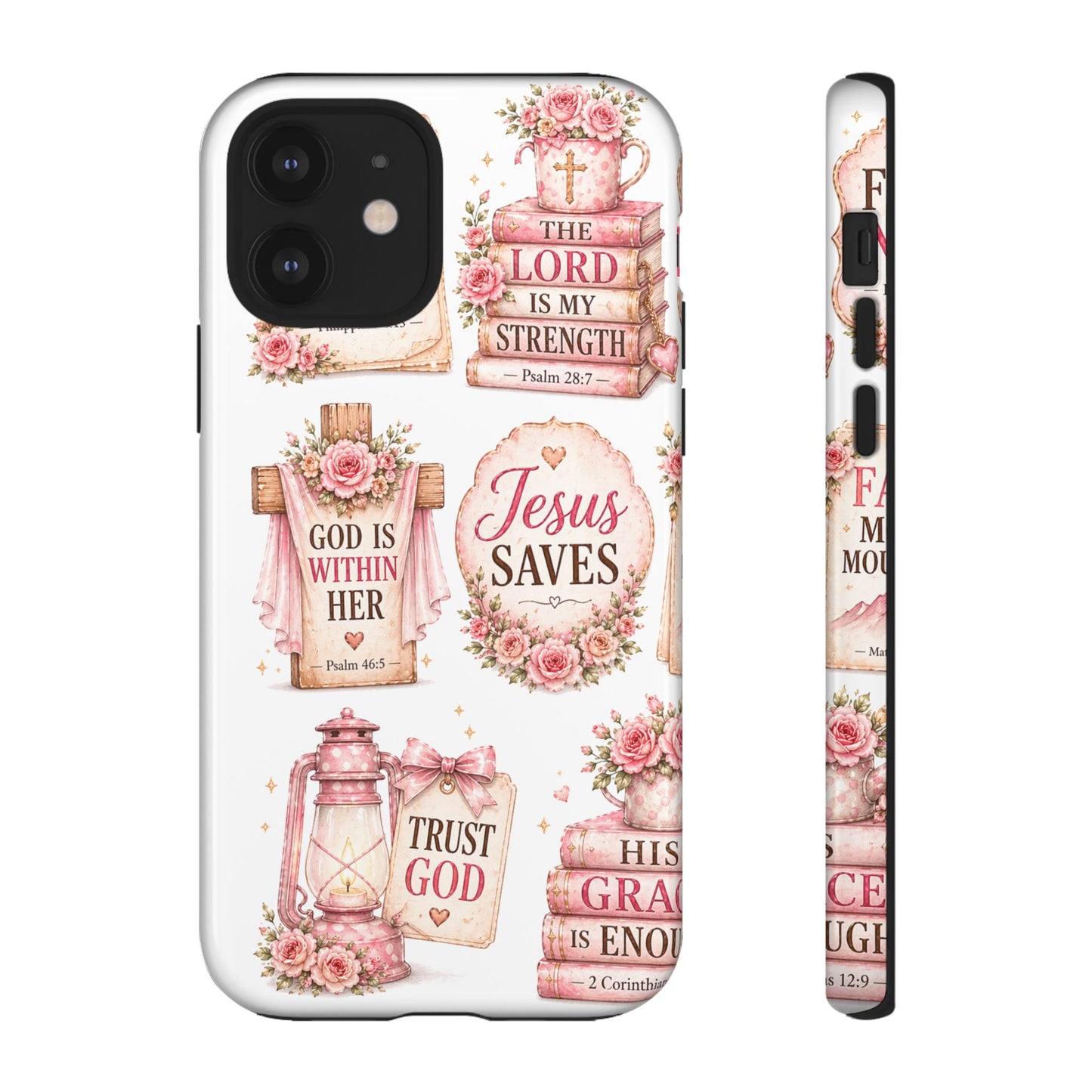Christian Phone Case — Jesus Saves Floral Tough Case with 'God Is Within Her' & 'Trust God' Design