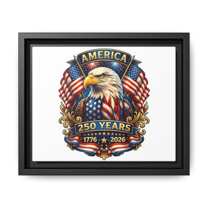 America 250th Anniversary Framed Canvas — Patriotic Bald Eagle Wall Art