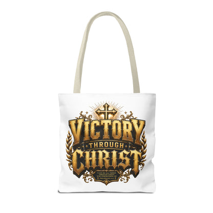 Victory Through Christ Tote Bag — Inspirational Christian Canvas Tote