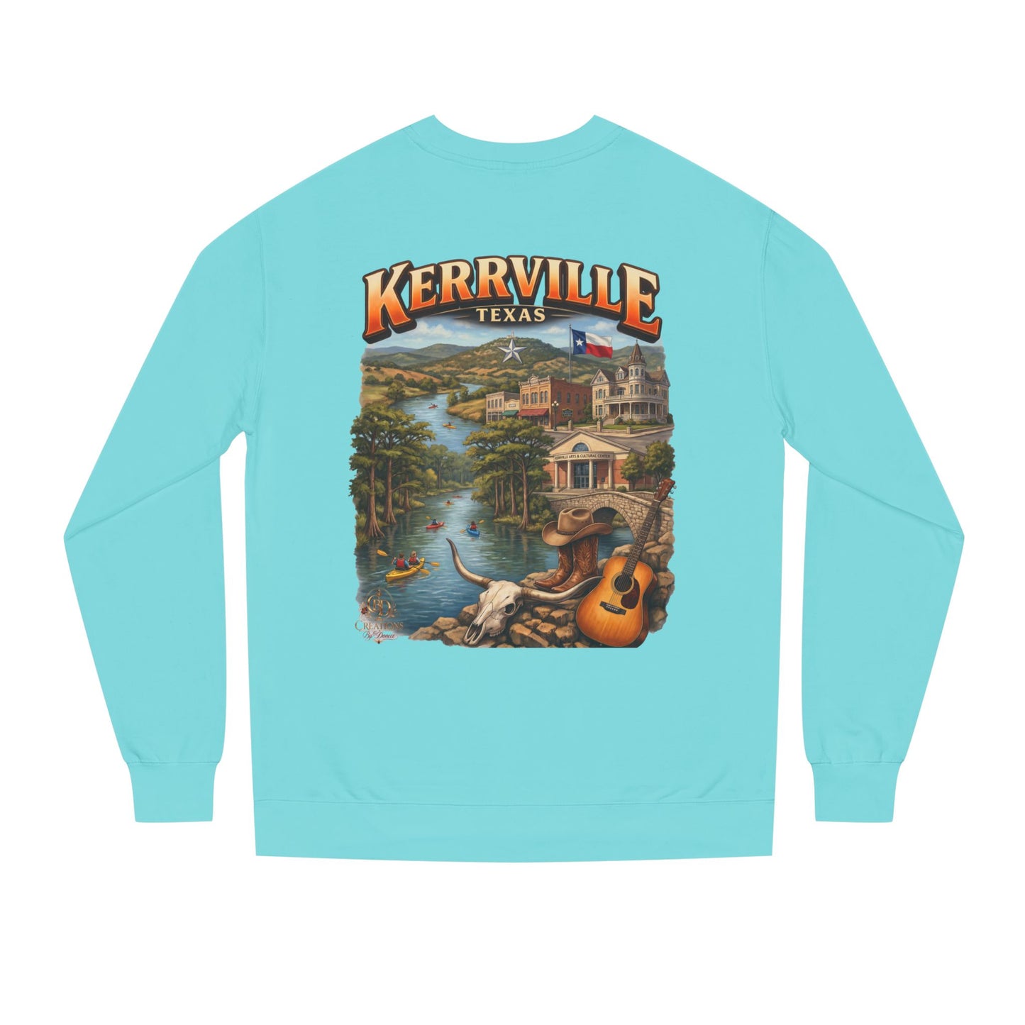 Kerrville Texas Scenic Crewneck Sweatshirt — Riverfront Guitar Vintage Design