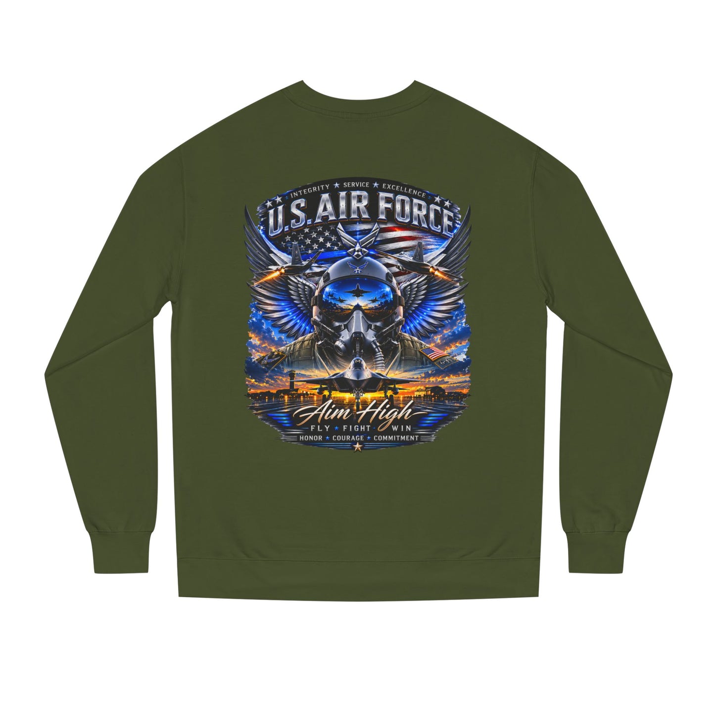 U.S. Air Force Crewneck Sweatshirt — "Aim High" Fighter Jet Graphic