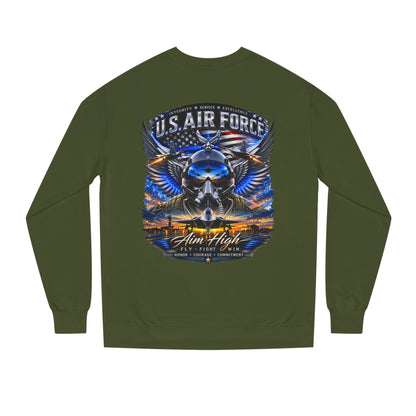 U.S. Air Force Crewneck Sweatshirt — "Aim High" Fighter Jet Graphic