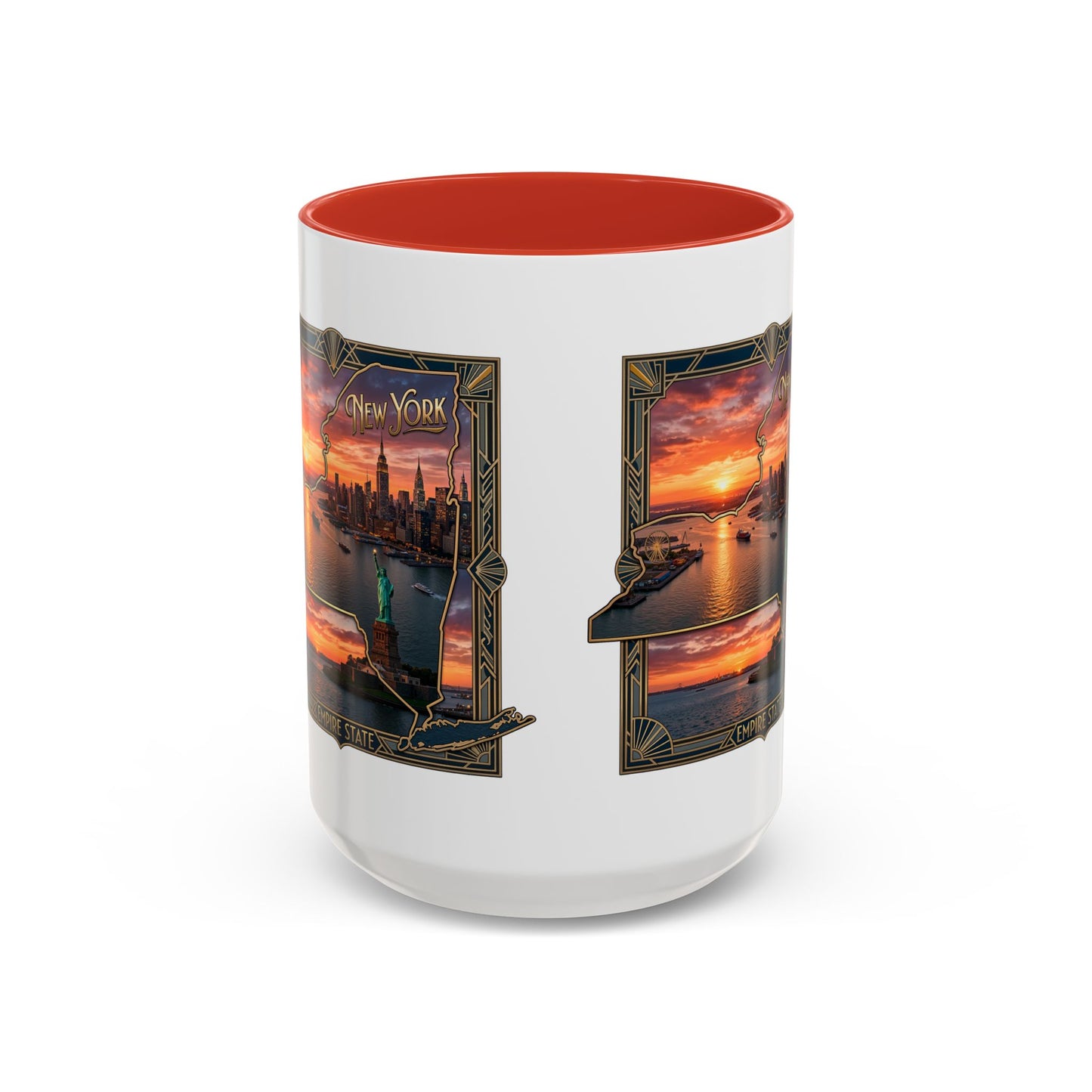 New York Skyline Accent Coffee Mug — Empire State Sunset Scene (11/15oz)