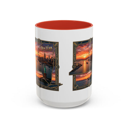 New York Skyline Accent Coffee Mug — Empire State Sunset Scene (11/15oz)