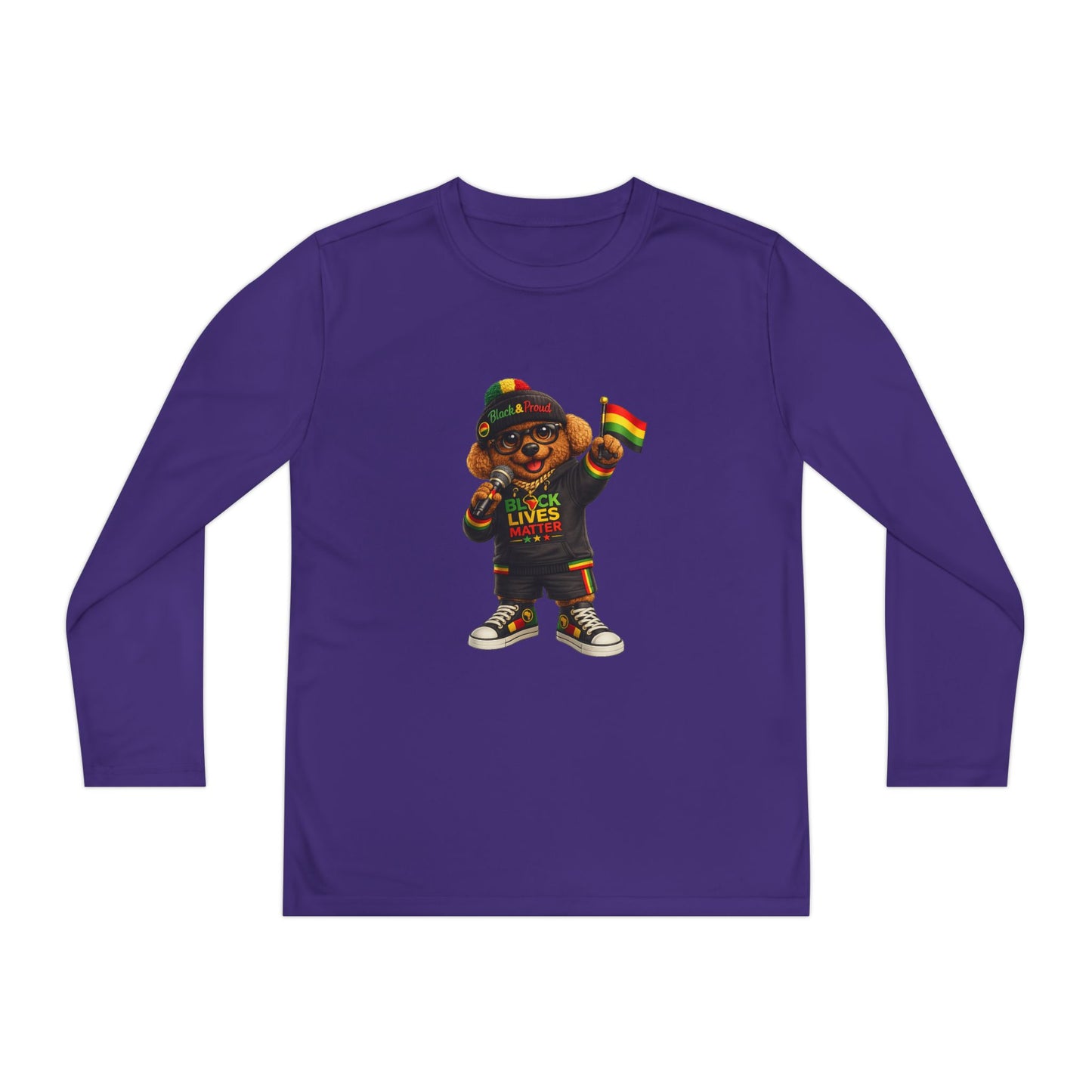 Youth Long Sleeve Tee — Black Lives Matter Kid Graphic with Rasta Flag