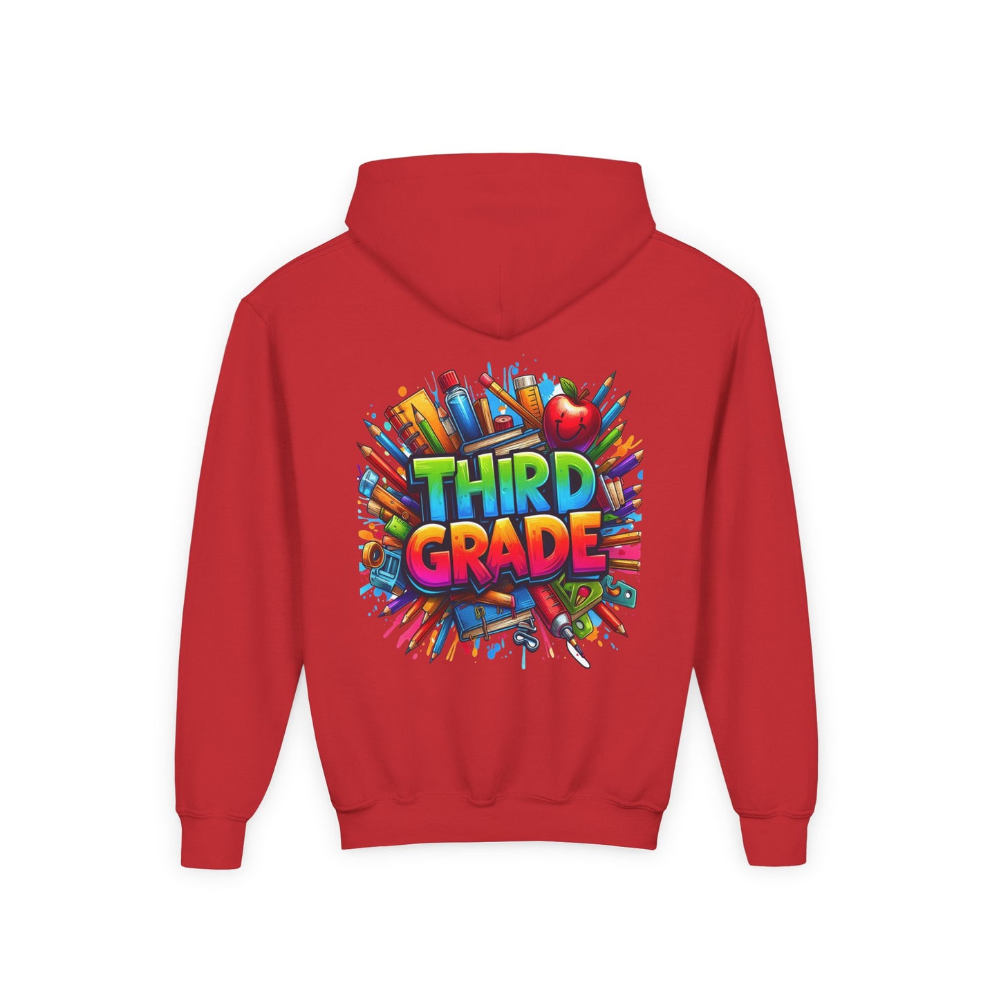 Third Grade Kids Hoodie — Colorful School Supplies Back-to-School Sweatshirt