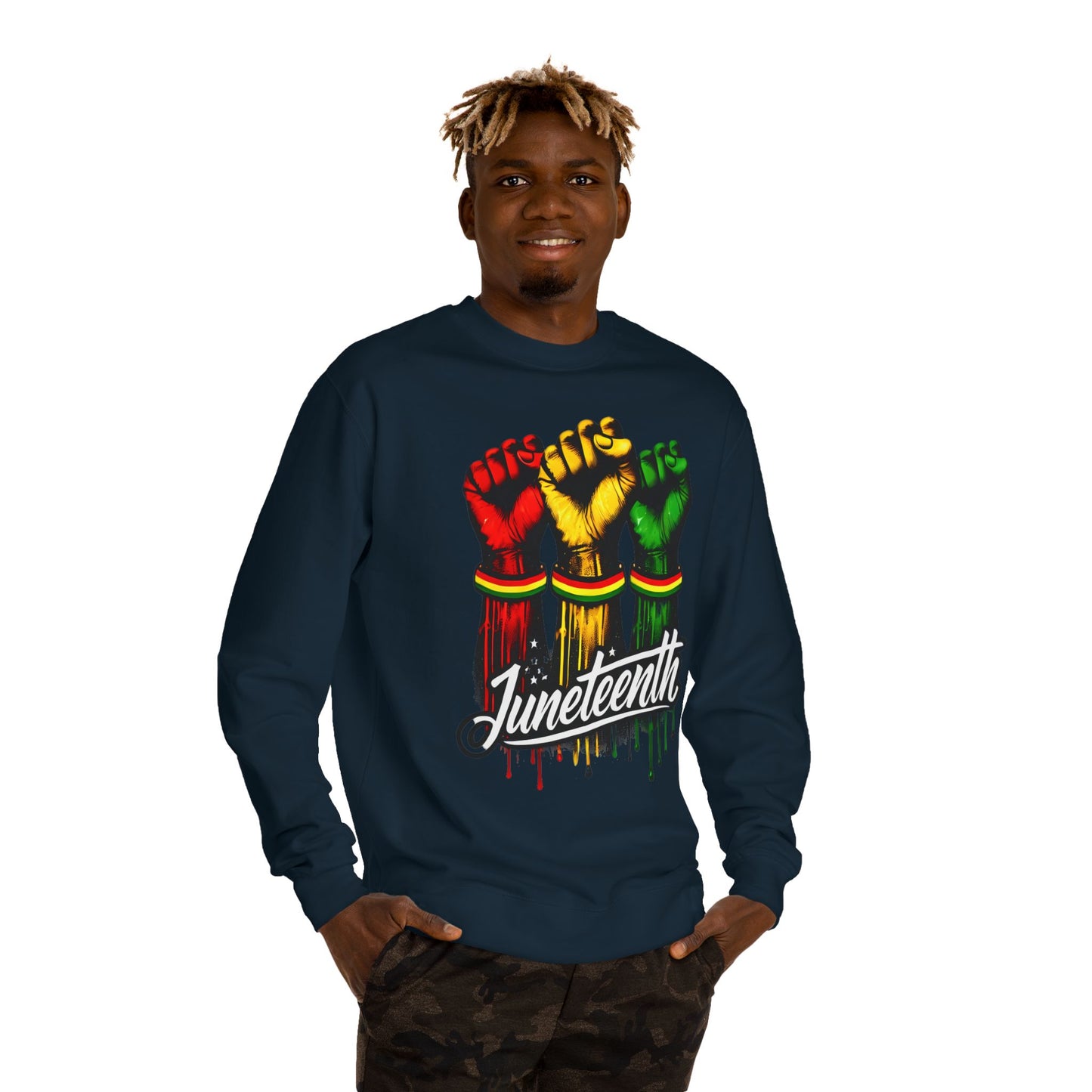 Juneteenth Fist Sweatshirt – Black Power Red Yellow Green Pride Crewneck