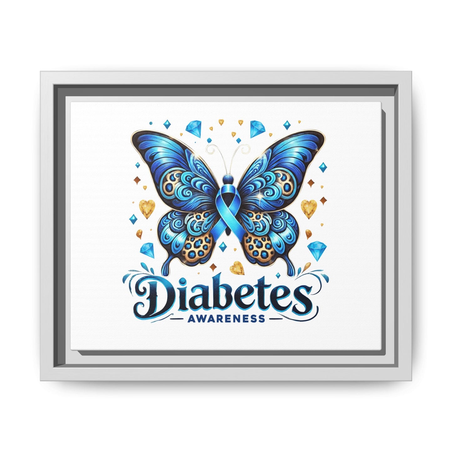 Diabetes Awareness Blue Ribbon Butterfly Matte Framed Canvas