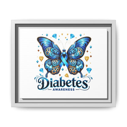 Diabetes Awareness Blue Ribbon Butterfly Matte Framed Canvas