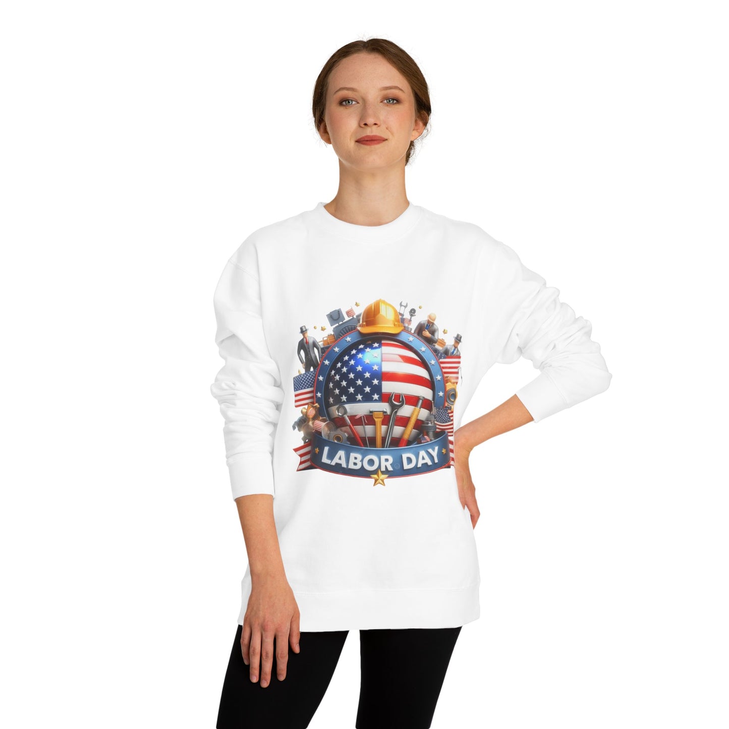 Labor Day Sweatshirt - American Flag Working Hands Design