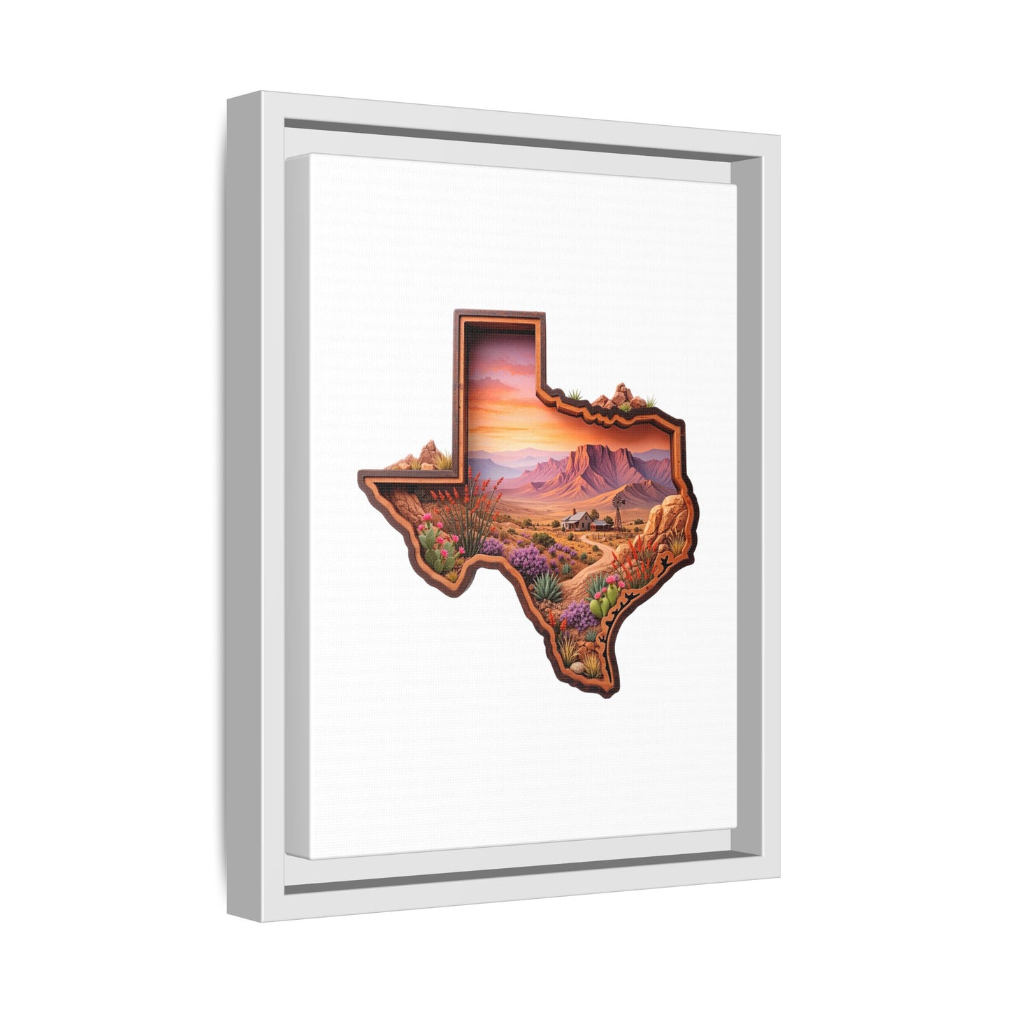 Framed Texas Landscape Matte Canvas — Desert Sunset State Art Print