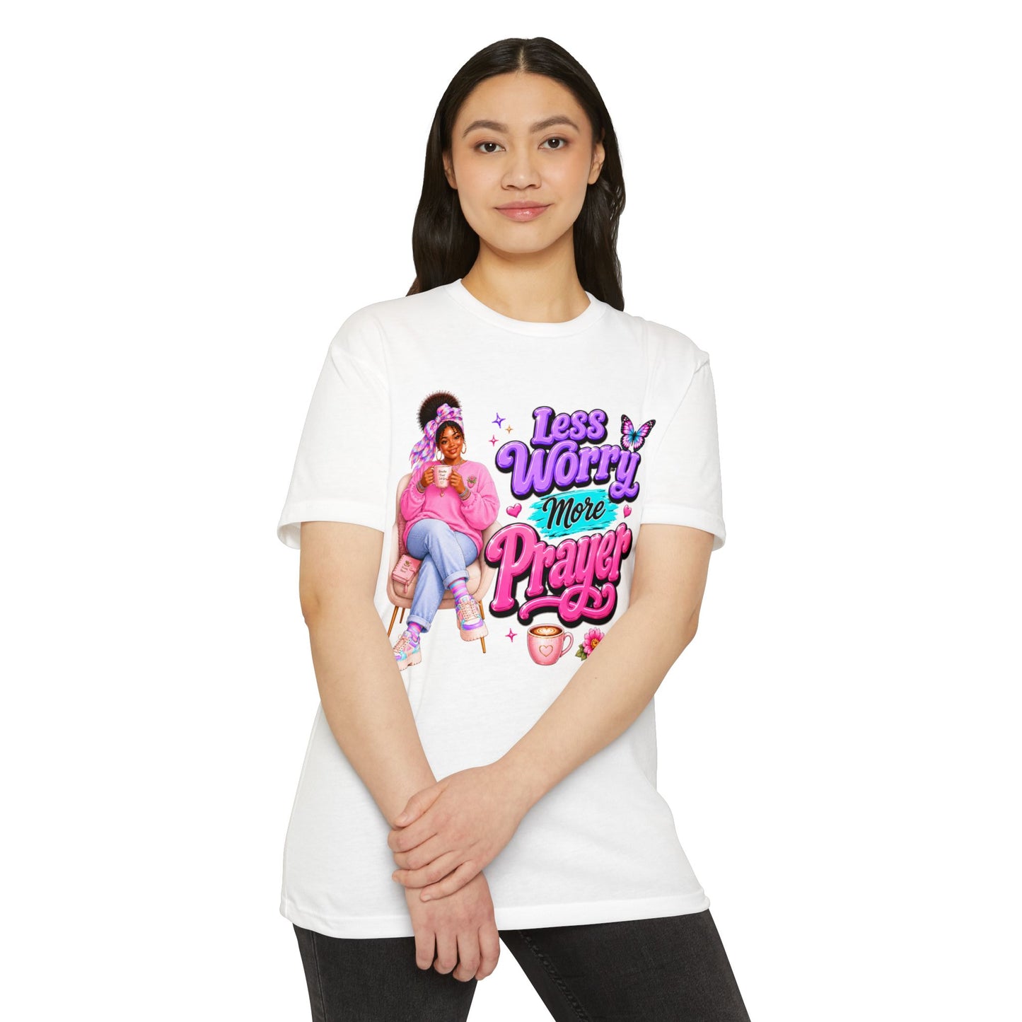 Less Worry More Prayer Tee — Inspirational Christian Graphic T-Shirt