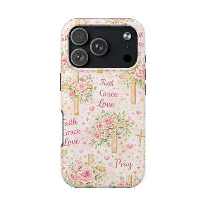 Faith Grace Love Cross Phone Case | Christian Floral iPhone Case