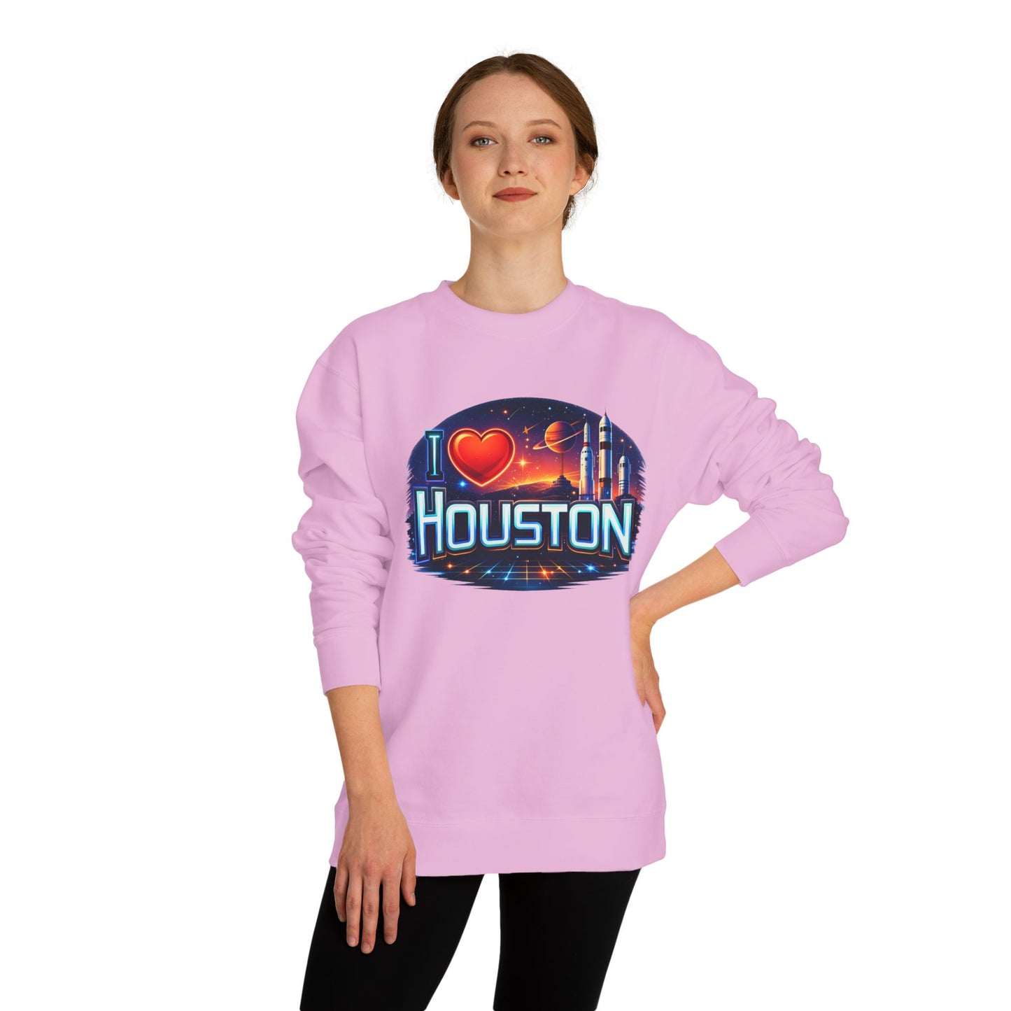 I Heart Houston Crewneck Sweatshirt — Retro Space City Graphic