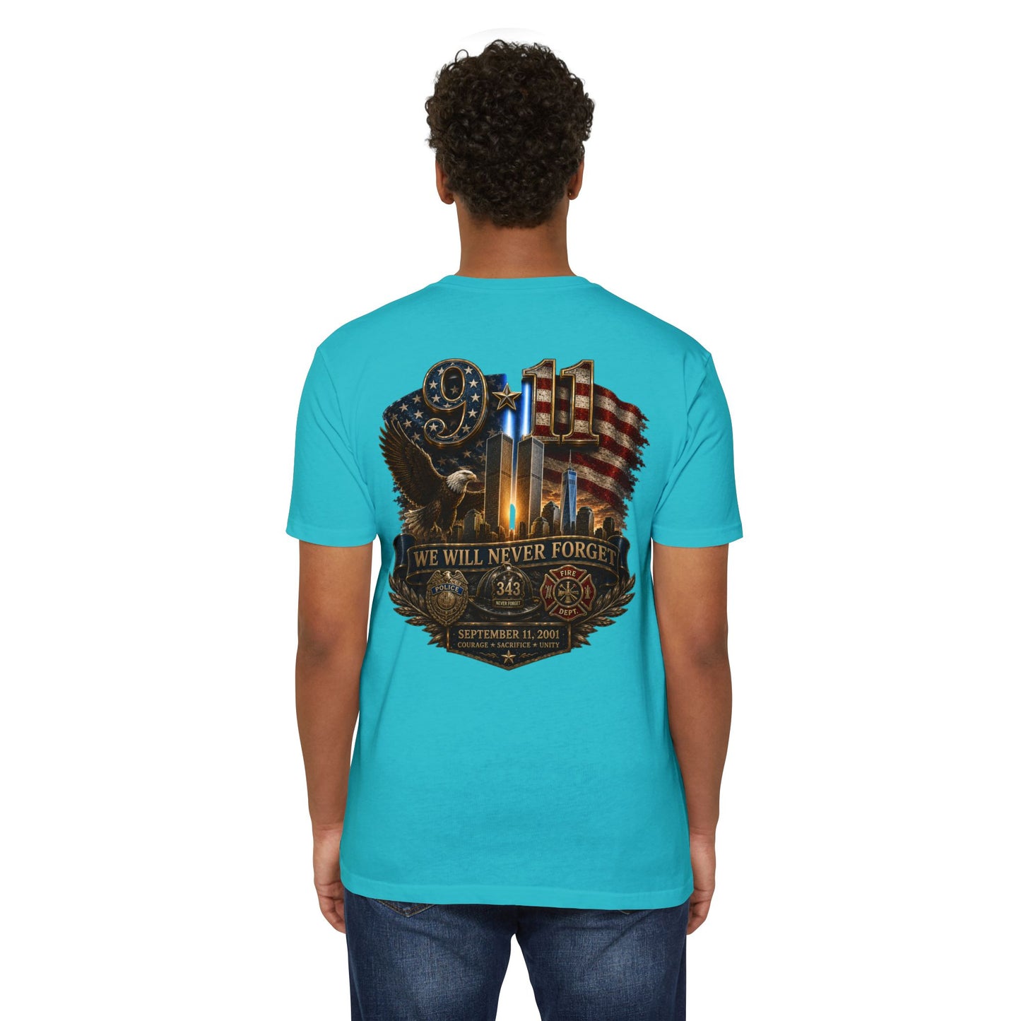 9/11 Memorial T-Shirt — "We Will Never Forget" Patriotic Tribute