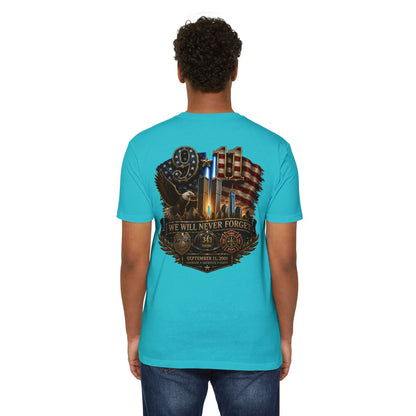 9/11 Memorial T-Shirt — "We Will Never Forget" Patriotic Tribute