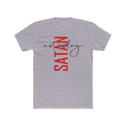 Crew Tee — "No Today Satan" Vertical Red Text Graphic T‑Shirt