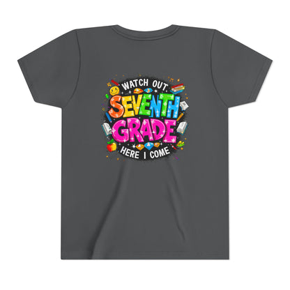 Seventh Grade Kids T-Shirt – “Watch Out Seventh Grade Here I Come” Back-to-School Tee