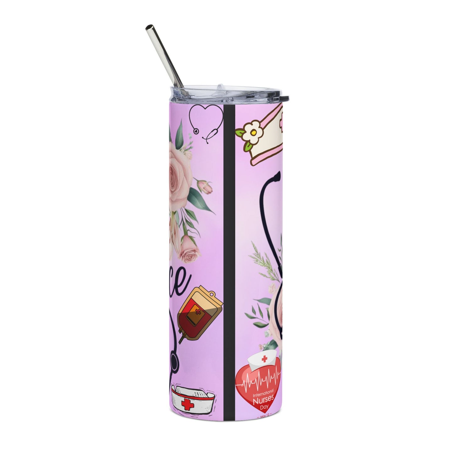 Nurse Make A Difference 20oz Stainless Tumbler — Floral Pink Travel Cup
