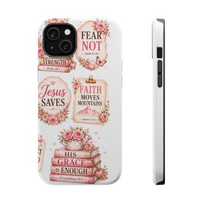 Christian Phone Case - "Fear Not, Faith Moves Mountains, Jesus Saves" Floral Magnetic Impact-Resistant Case