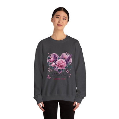 Mother's Day Floral Crewneck Sweatshirt — “Mother's Day I Love You” Heart Design