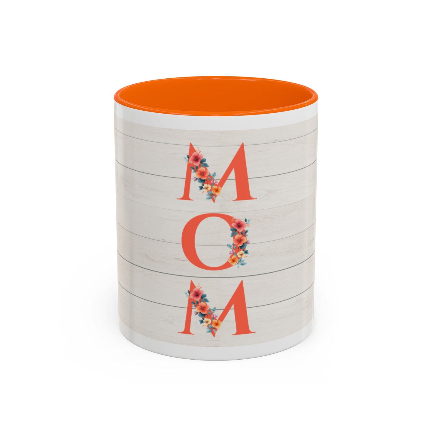 MOM Floral Accent Coffee Mug – Rustic Shiplap Mother's Day Gift (11/15 oz)