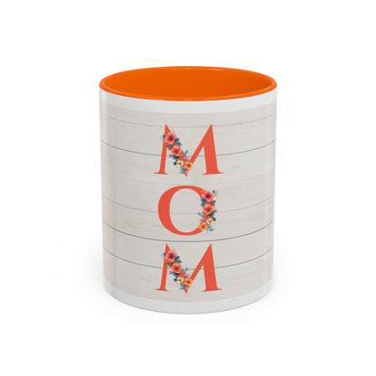 MOM Floral Accent Coffee Mug – Rustic Shiplap Mother's Day Gift (11/15 oz)
