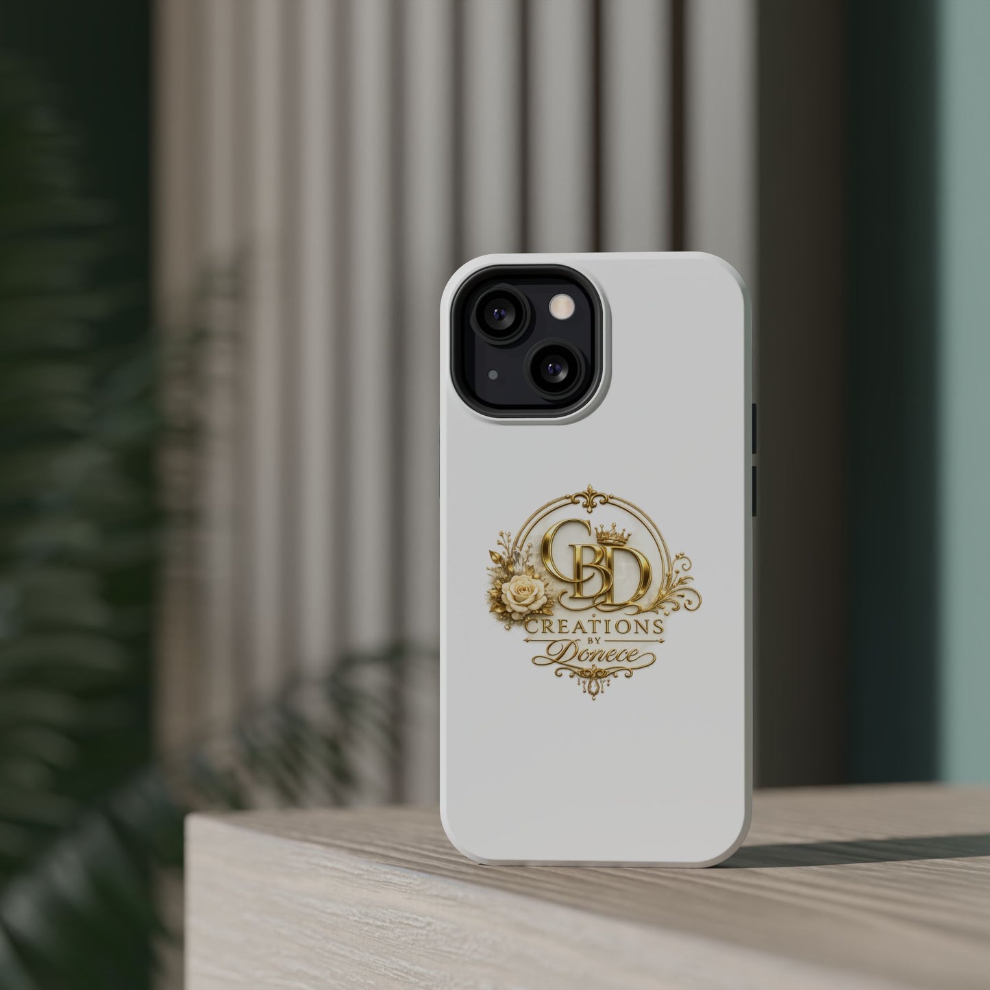 Magnetic Impact-Resistant Phone Case — Gold Floral Crest Logo