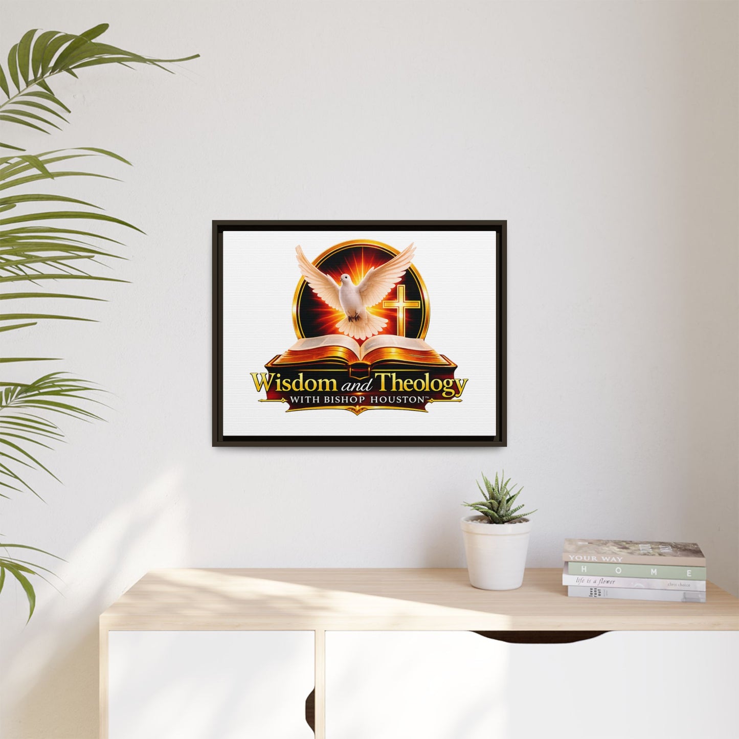 Framed Canvas Print — "Wisdom and Theology" Dove & Bible Wall Art