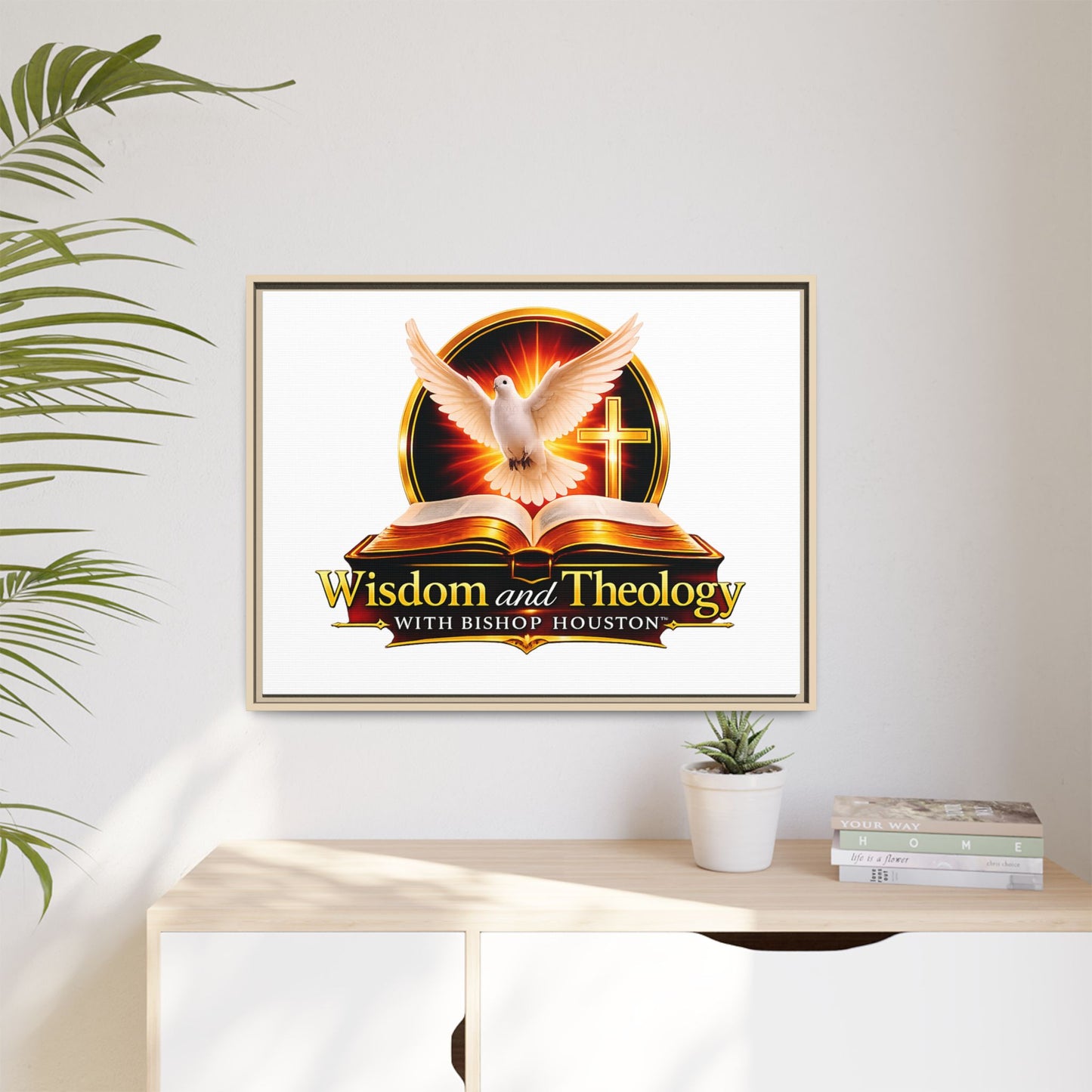 Framed Canvas Print — "Wisdom and Theology" Dove & Bible Wall Art
