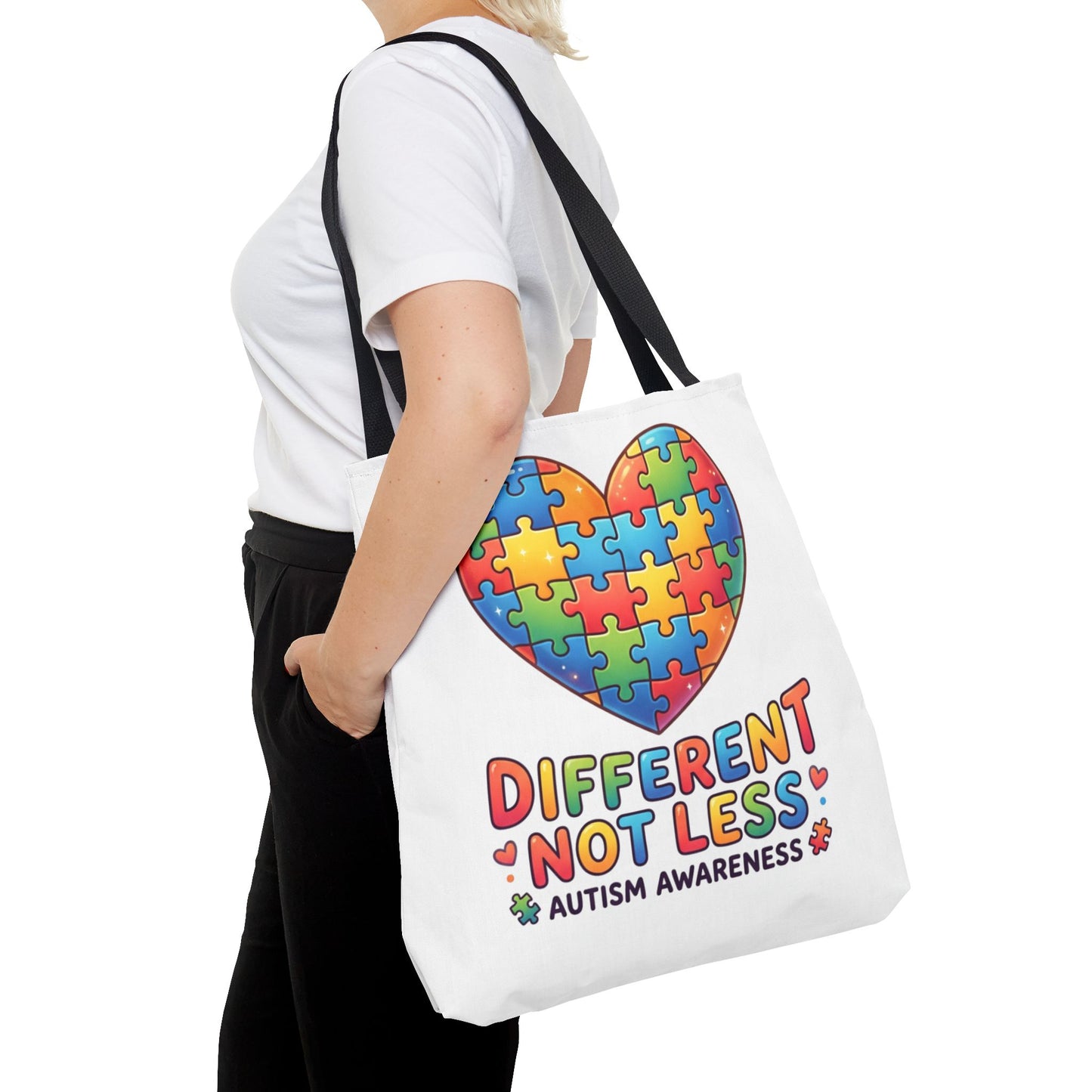 Autism Awareness Tote Bag — "Different Not Less" Puzzle Heart