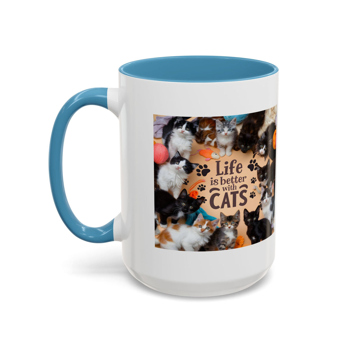 Cat Lover Accent Coffee Mug — “Life Is Better With Cats” 11/15oz