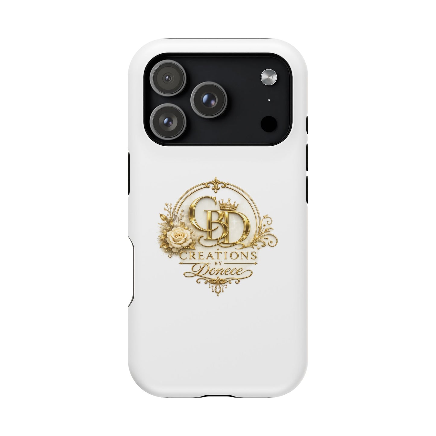 Magnetic Impact-Resistant Phone Case — Gold Floral Crest Logo