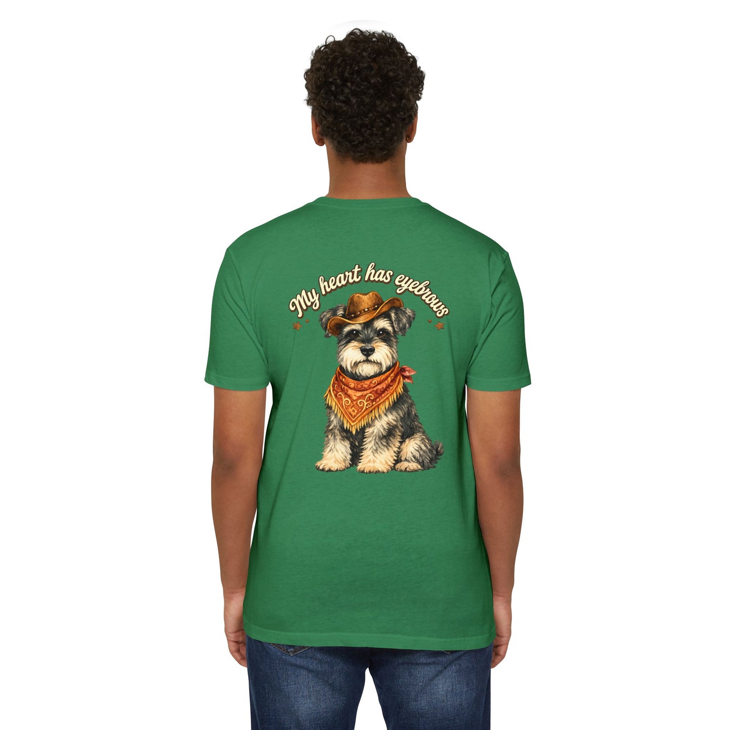 Schnauzer Cowboy T-Shirt — "My Heart Has Eyebrows" Cute Dog Graphic Tee